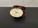 Vtg Windup Bradley Travel  Alarm Clock Encased in Red Holder-Made in Germany VF