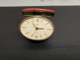 Vtg Windup Bradley Travel  Alarm Clock Encased in Red Holder-Made in Germany VF