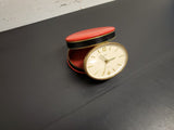 Vtg Windup Bradley Travel  Alarm Clock Encased in Red Holder-Made in Germany VF
