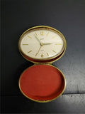 Vtg Windup Bradley Travel  Alarm Clock Encased in Red Holder-Made in Germany VF