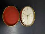 Vtg Windup Bradley Travel  Alarm Clock Encased in Red Holder-Made in Germany VF