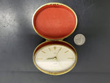 Vtg Windup Bradley Travel  Alarm Clock Encased in Red Holder-Made in Germany VF