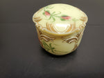 Antique 1912 Custard Glass Container W/ Ornate Lid Gorgeous Gold Flower Pattern!