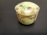 Antique 1912 Custard Glass Container W/ Ornate Lid Gorgeous Gold Flower Pattern!