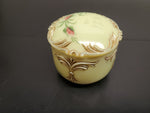 Antique 1912 Custard Glass Container W/ Ornate Lid Gorgeous Gold Flower Pattern!