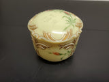 Antique 1912 Custard Glass Container W/ Ornate Lid Gorgeous Gold Flower Pattern!