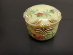 Antique 1912 Custard Glass Container W/ Ornate Lid Gorgeous Gold Flower Pattern!