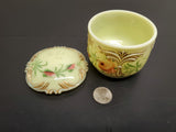 Antique 1912 Custard Glass Container W/ Ornate Lid Gorgeous Gold Flower Pattern!
