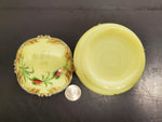 Antique 1912 Custard Glass Container W/ Ornate Lid Gorgeous Gold Flower Pattern!
