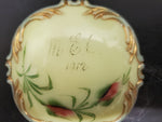 Antique 1912 Custard Glass Container W/ Ornate Lid Gorgeous Gold Flower Pattern!