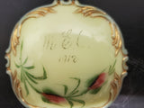 Antique 1912 Custard Glass Container W/ Ornate Lid Gorgeous Gold Flower Pattern!