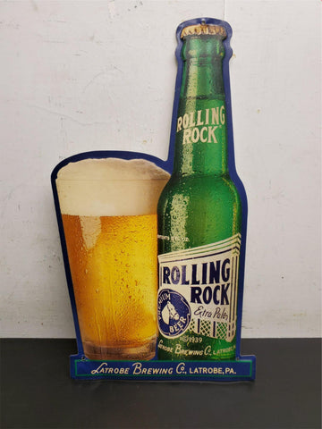 Vintage Rolling Rock Tin Advertising Sign-Latrobe Brewing Co. Latrobe PA Mancave