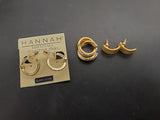 Collection of 3 Pairs of Women's Earrings-Hannah-Gold Cubic Zirconia Glass Stone