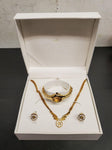 Gorgeous Matching Set Women's Gold/Diamond Necklace Wristwatch & Earrings Gift!!