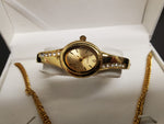 Gorgeous Matching Set Women's Gold/Diamond Necklace Wristwatch & Earrings Gift!!