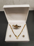 Gorgeous Matching Set Women's Gold/Diamond Necklace Wristwatch & Earrings Gift!!
