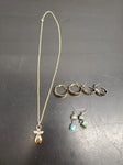 Gorgeous Gold Angel Women's Pendant/Necklace & 3 Pairs Earrings Silver/Gold Nice