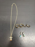 Gorgeous Gold Angel Women's Pendant/Necklace & 3 Pairs Earrings Silver/Gold Nice