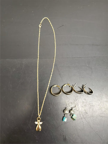 Gorgeous Gold Angel Women's Pendant/Necklace & 3 Pairs Earrings Silver/Gold Nice
