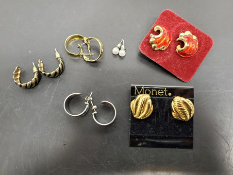 Gorgeous Collection of 6 Pairs Women's Earrings Faux Gold Silver Pearl Red Ruby!