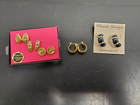 Gorgeous Collection of 5 Pairs Women's Earrings Genuine Diamond Dust Faux Gold