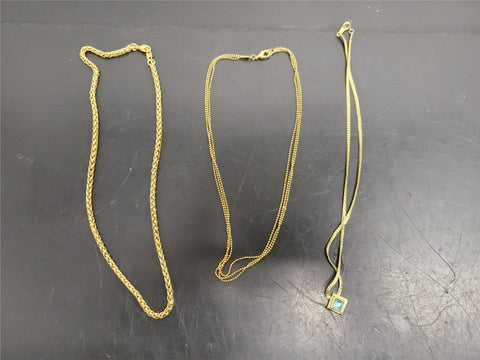 Gorgeous Lot of 3 Women's Faux Gold Necklaces Avon Pendant w/Blue Stone Present!