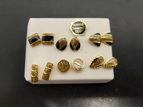Gorgeous Lot of 6 Women's Genuine Diamond Dust Earrings Gold Diamond Classy Nice