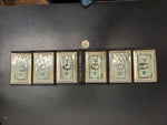 6 Metal Throwing Cards with US Currency-$1,5,10,20,50 & 100