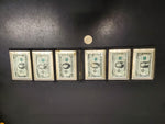 6 Metal Throwing Cards with US Currency-$1,5,10,20,50 & 100