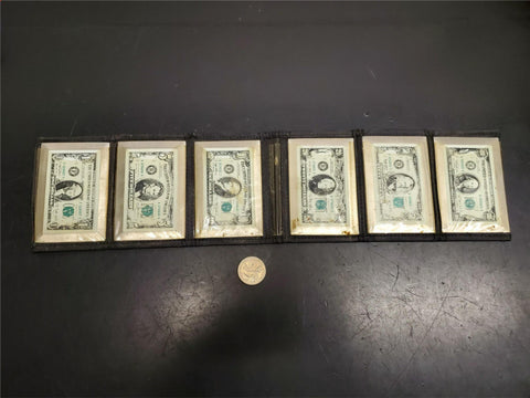 6 Metal Throwing Cards with US Currency-$1,5,10,20,50 & 100
