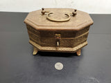 Ornate 1800's Brass Jewelry Vanity Casket Footed Heavy Box + Hair Clips &Perfume