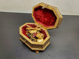 Ornate 1800's Brass Jewelry Vanity Casket Footed Heavy Box + Hair Clips &Perfume
