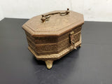 Ornate 1800's Brass Jewelry Vanity Casket Footed Heavy Box + Hair Clips &Perfume