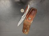 Vintage Winchester Folding Blade Knife Surgical Stainless Steel W/Leather Sheath