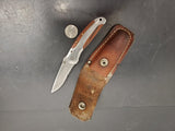 Vintage Winchester Folding Blade Knife Surgical Stainless Steel W/Leather Sheath