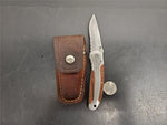 Vintage Winchester Folding Blade Knife Surgical Stainless Steel W/Leather Sheath