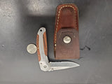 Vintage Winchester Folding Blade Knife Surgical Stainless Steel W/Leather Sheath