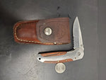 Vintage Winchester Folding Blade Knife Surgical Stainless Steel W/Leather Sheath