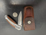 Vintage Winchester Folding Blade Knife Surgical Stainless Steel W/Leather Sheath