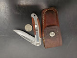 Vintage Winchester Folding Blade Knife Surgical Stainless Steel W/Leather Sheath