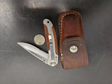 Vintage Winchester Folding Blade Knife Surgical Stainless Steel W/Leather Sheath