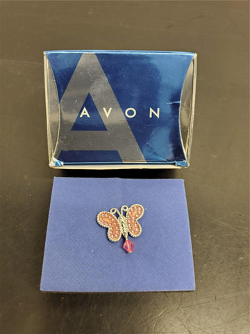 Vtg Avon Pink/Silver/Faux Diamond Pink Gemstone Butterfly Pin Pendant Gorgeous
