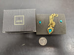 Avon Women's aquamarine look Earrings w/ Matching Necklace  Gem Set in Gold