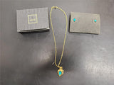 Avon Women's aquamarine look Earrings w/ Matching Necklace  Gem Set in Gold