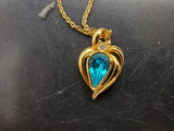 Avon Women's aquamarine look Earrings w/ Matching Necklace  Gem Set in Gold