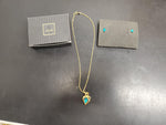 Avon Women's aquamarine look Earrings w/ Matching Necklace  Gem Set in Gold