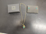 Avon Women's aquamarine look Earrings w/ Matching Necklace  Gem Set in Gold