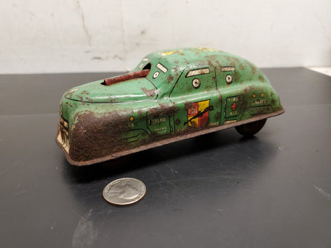 Vtg 1940's-50's Courtland FBI Riot Squad Car Tin Litho Friction Walt Reach Toy