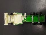 Vintage 1970 Tootsie Toy Green Flat Bed Tow Truck White Interior Chicago USA