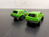 Vtg 1975 Pair Hot Wheels Poison Pintos Green/Yellow Skulls Hood Scoop HK Nice